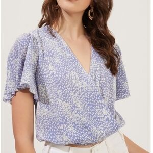 Astr | Blue Plisse Crossover Wrap Top Size XL